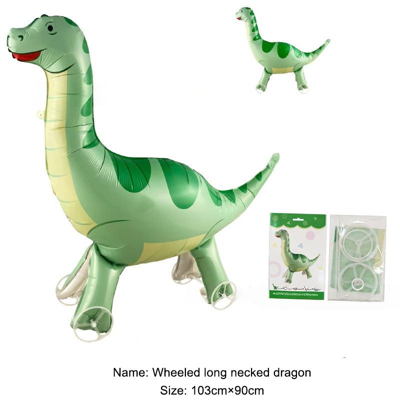 Cartoon Animals Stand Up Aluminum Film Balloons With Wheels Unicorn Tiger Giraffe Elephant Dinosaur Birthday Party Decoration