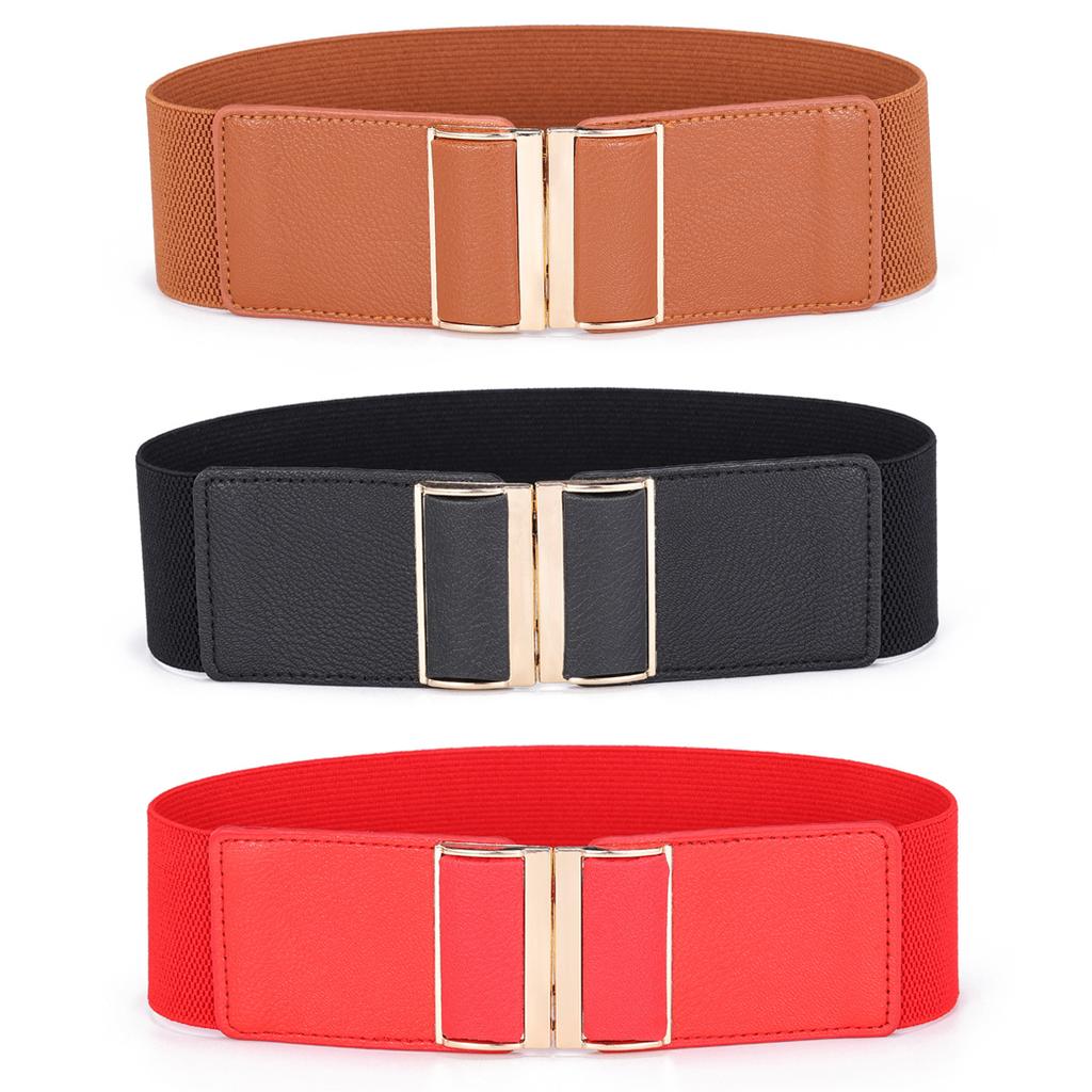 Women'S Xiaoxiangfeng Sticker Leather To Buckle Elastic Waist Seal Skirt Wide Belt Four Colors Optional