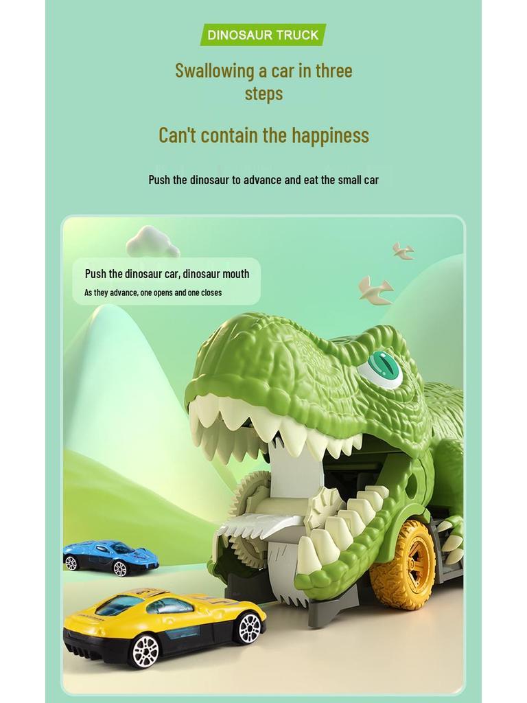 Cross-Border Dinosaur Pull-Back Car: Alloy Toy with Storage Map for Boys