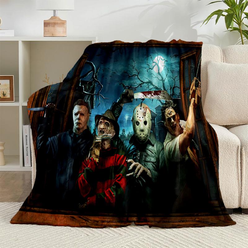 1 Stück Horrorfilm-Charaktere Collage Flanell-Decke Geschenk, Geeignet für Männer und Frauen, Weich, Ideal für Betten und Sofa, Geburtstags- oder Weihnachtsgeschenk