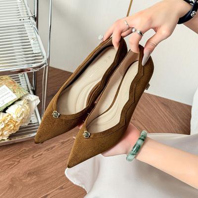 Women Stiletto Heels Handmade Suede 3-5cm Pointed Toe Autumn Winter Camellia Pumps New Arrival