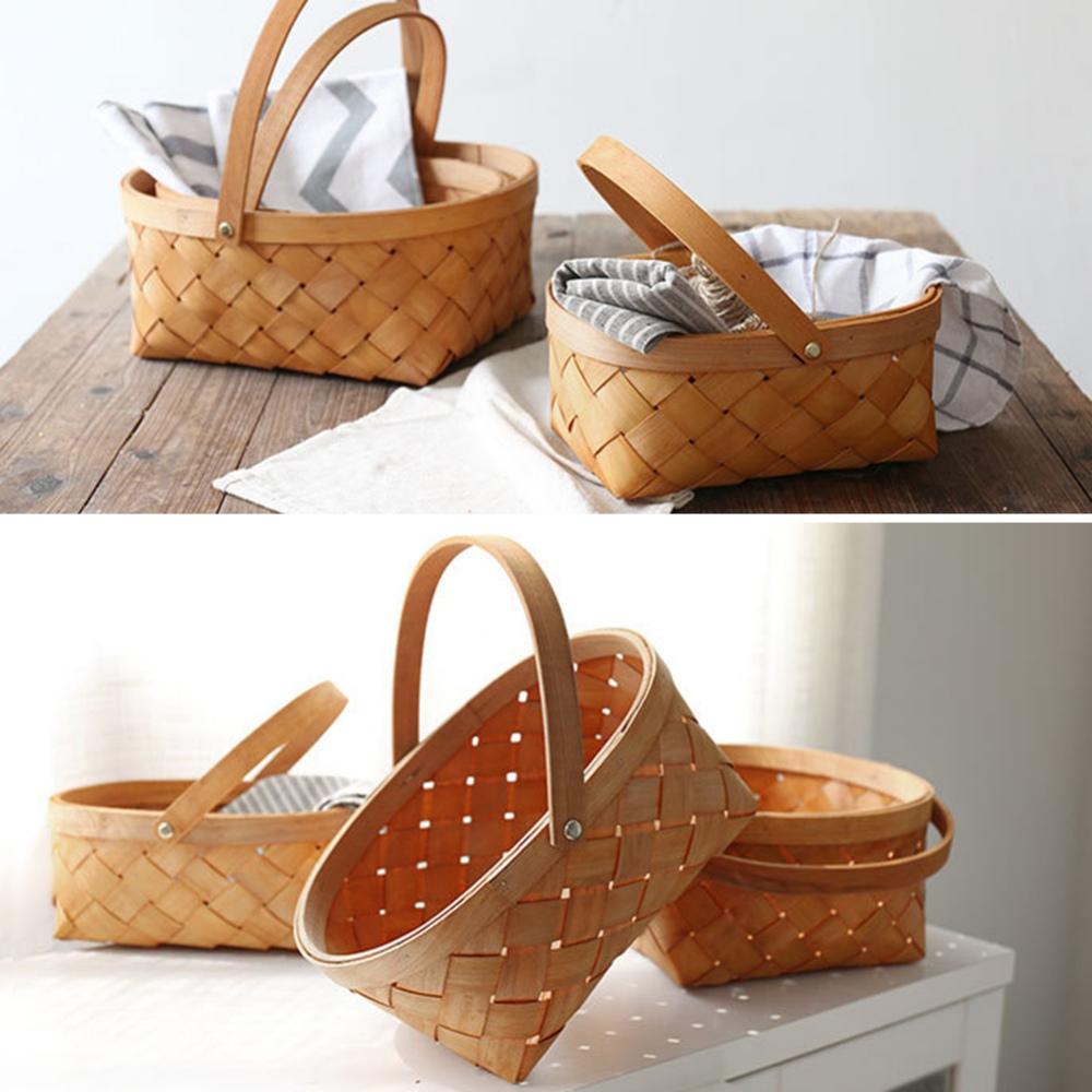 Garden Hand-woven Picking Baskets Storage Basket Container With Handle Outdoor Picnic Storage Basket Fruit Sundries Organizer