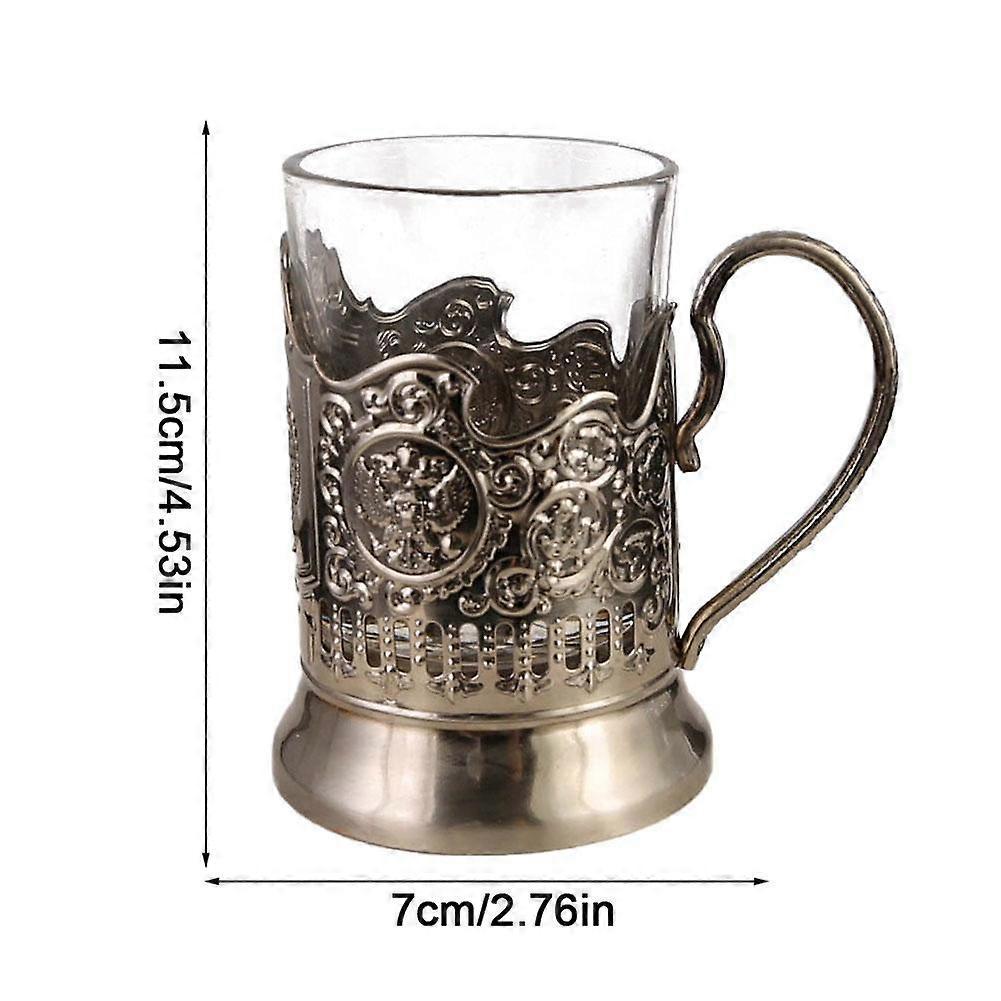 Retro Style Metal Holder Whiskey Glass, Classic Russian Cup, Drinking Unique Business Bar Art & R4a2