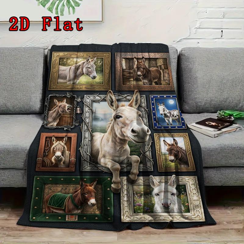 Donkey Portraits 2D Flat Pattern Flannel Blanket, High quality All Seasons, Home Decor, Warmth and Comfort, Perfect for Christmas Gifts.