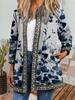 Women's Crew Neck Long Sleeve Cardigan Oversized Vintage Ethnic Print Plus Size Open Front Jacket Casual Outerwear