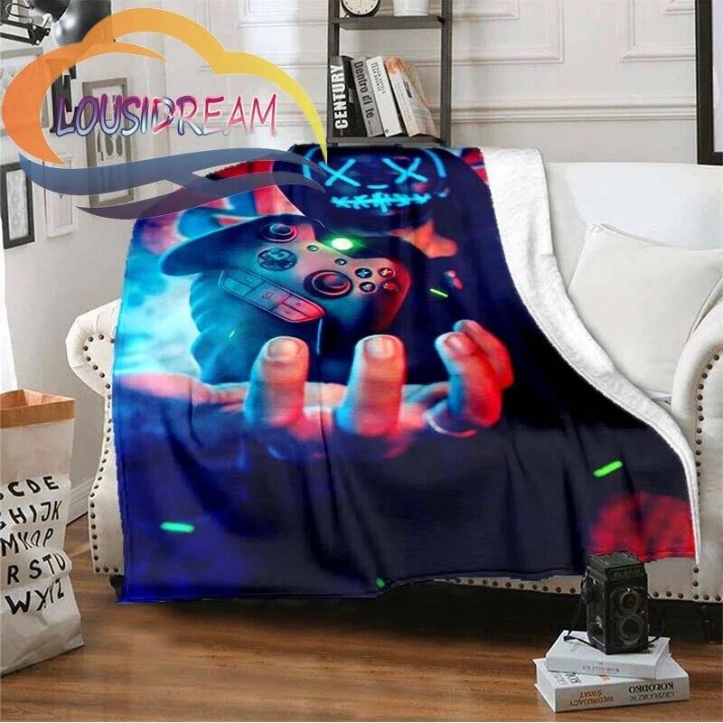 Flanel Herní rukojeť Deka Gamer Tisk Celoroční lehký plyš Útulný Super měkký Luxusní gauč Rozkládací pohovka