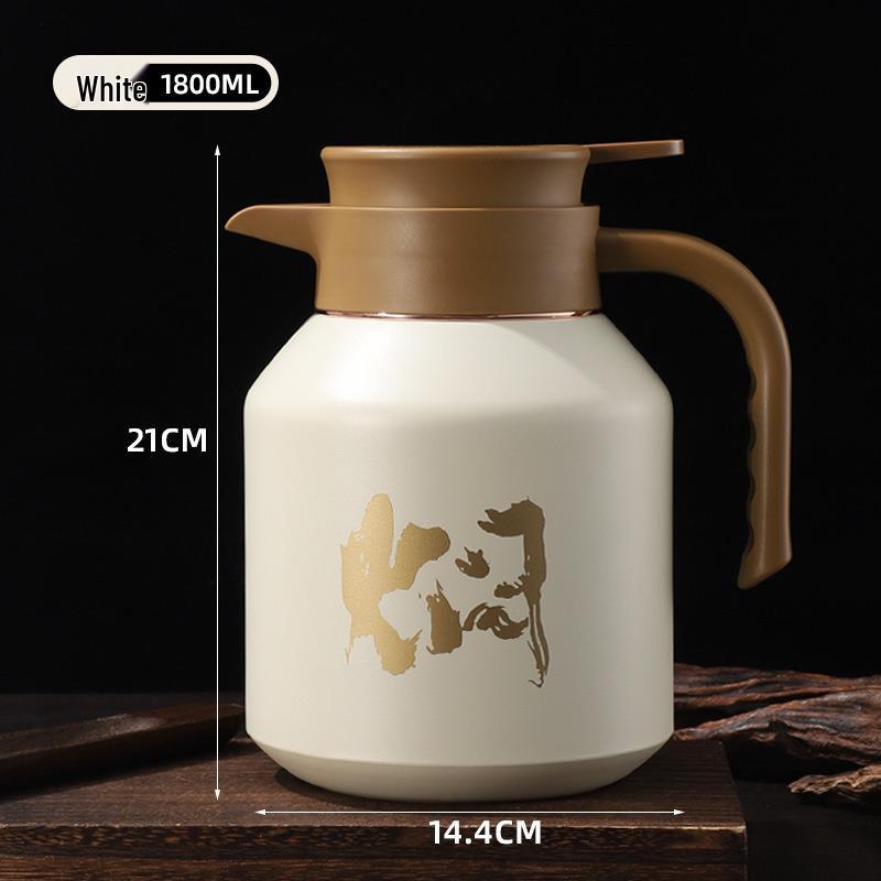 Large Capacity Moka Pot - 316 Stainless Steel, Double-Layer Insulation, Tea/Water Separation, Old White with Handle