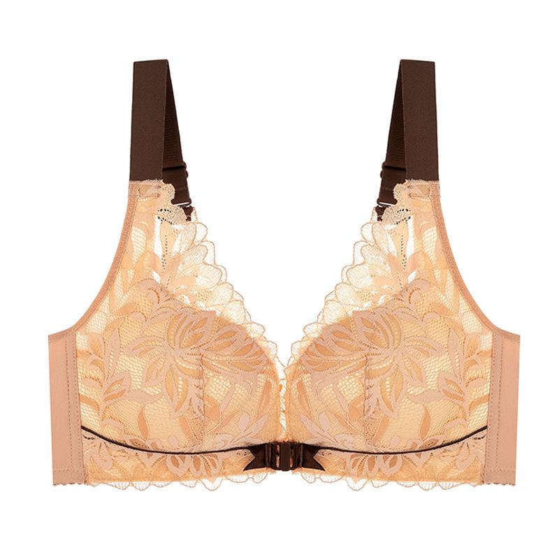 Lace Front Closure Racerback Push Up Bra, Wireless No-Gap Anti-Sag Shaping Bra for Small Bust Women