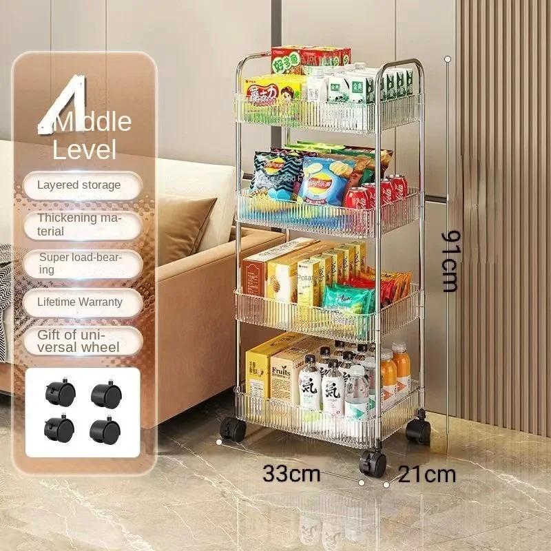2/3 Tiers Rolling Cart Storage Shelf Transparent Acrylic Trolley Mobile Shelf with Wheel Multi-Layers Storage Rack