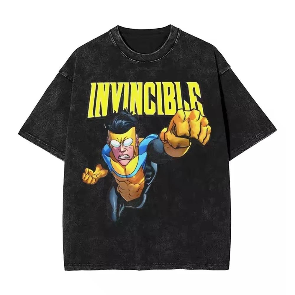 Retro Invincible Cartoon Comic Washed New Arrival Mens Women Clothes Tee Shirt Homme Graphic T-Shirts Men Women Tshirt for Men Women Ropa