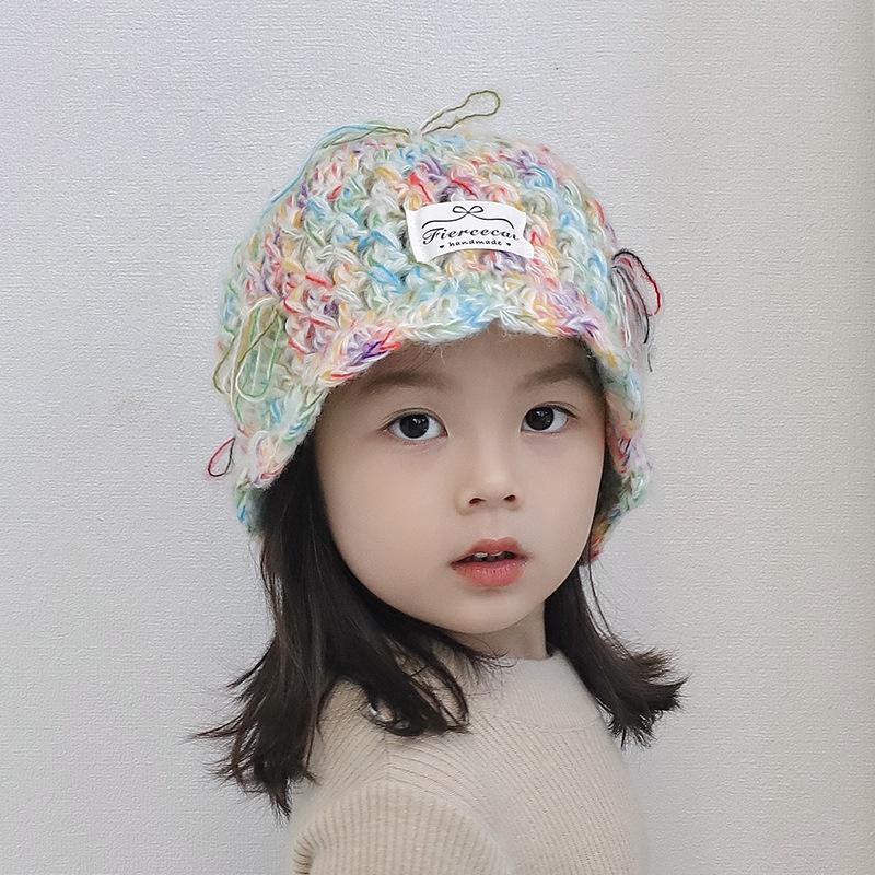 Children's Hats Autumn and Winter Colorful Handmade Girls' Knitted Wool Pullover Hats Baby Baotou Hats Windproof Ear Protection Hats