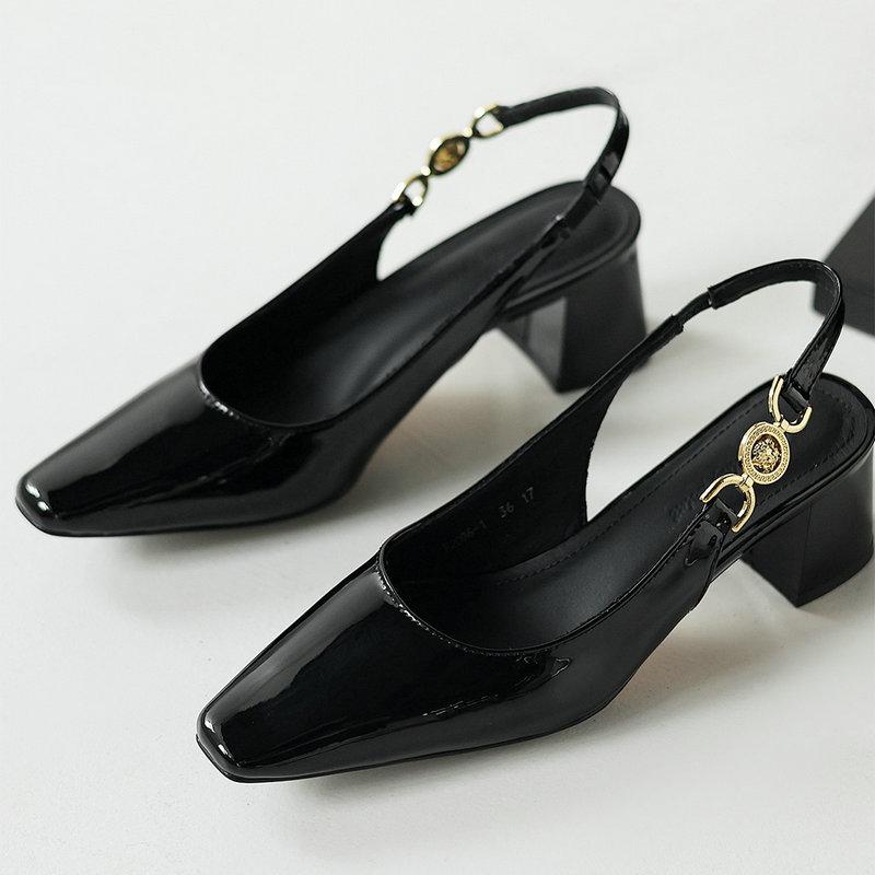 Black Square High Heels Women Thick With 2024 New All-Match Spring And Summer Comfortable Single Shoe Women Baotou Sandals