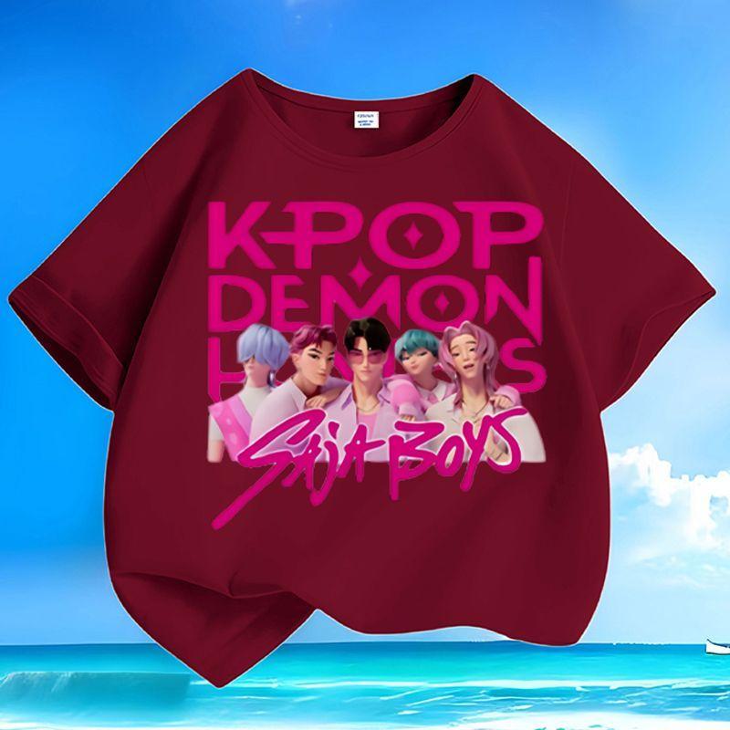 Boys and Girls' Fashionable Demon-hunting Girl Group SAJABOYS Boys' Group Shirt, Summer Children's Loose Pure Cotton T-shirt