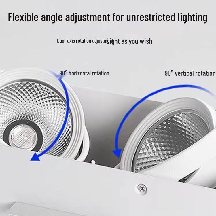 LED Aluminum Square Tube Light - Commercial Spotlight with Super Bright COB Grille Baffle, Single & Double Head Options