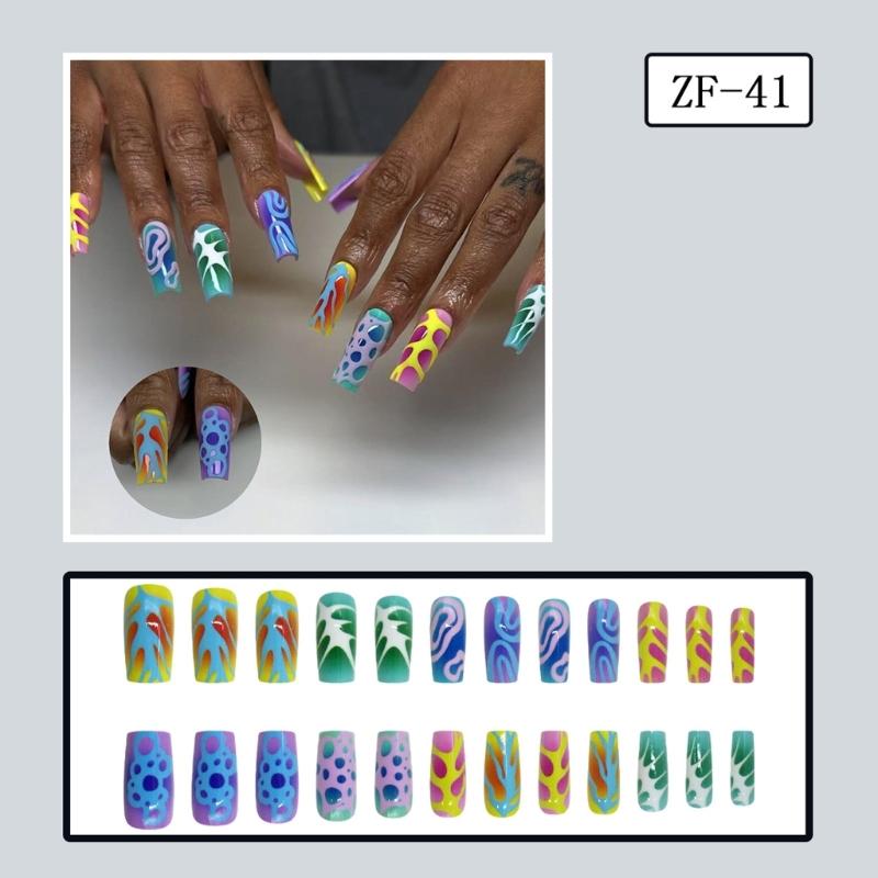 Square Press On Nail French Tips Fake Nail Full Cover False Nail with Design Artificial Acrylic Nail Stick On Nail