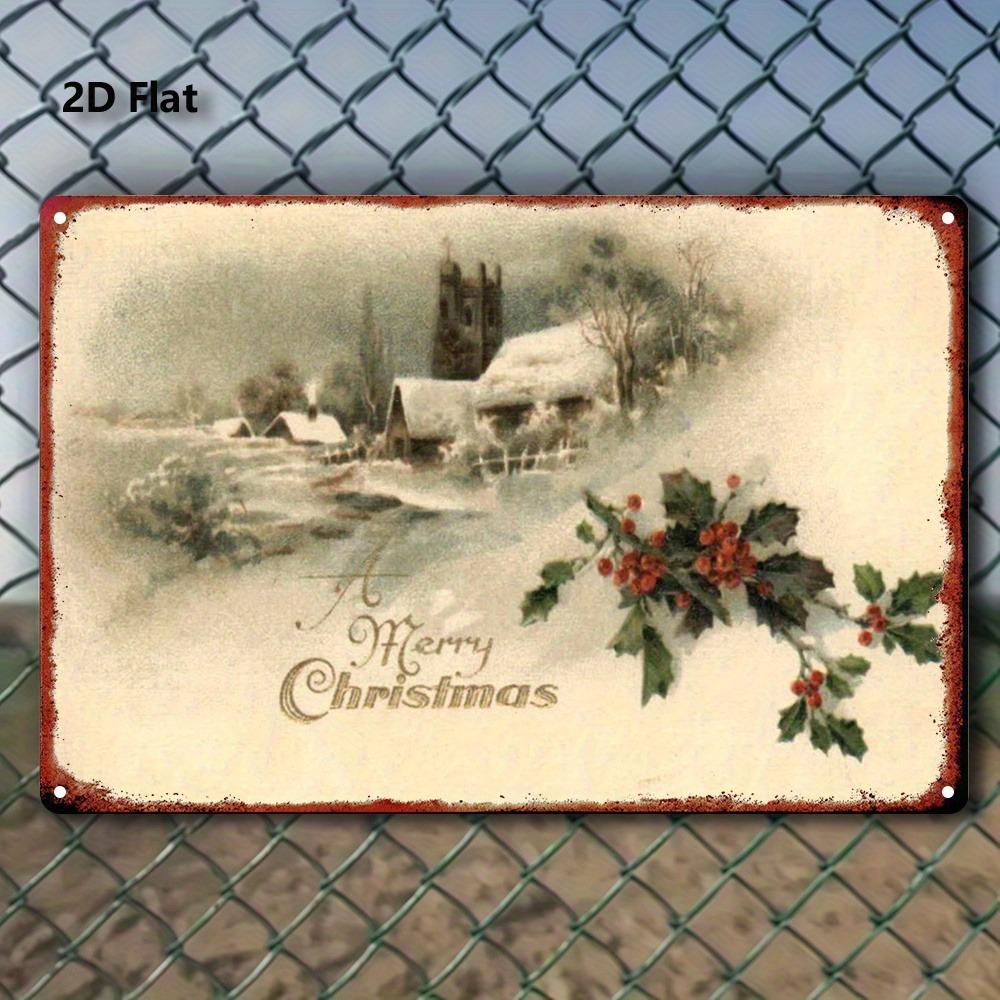 Vintažinis Kalėdinis Metalinis Sienos Dekoras, 8x12 colių Sodybos Šventinis Ženklas su Tekstu „Merry Christmas“, Tvirtas Geležies Plokštelė Namams O