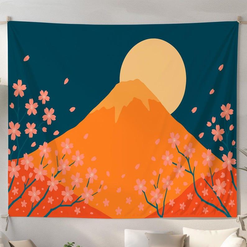 Cherry blossoms of Mount Fuji tapestry 75x100 чёрный