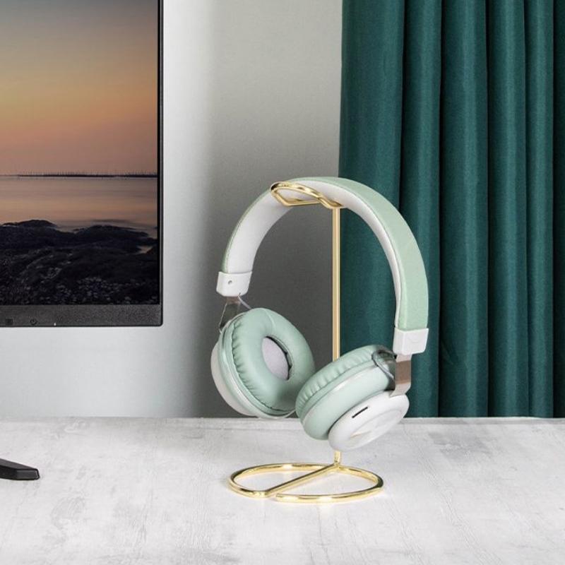 Stojak na słuchawki Iron Line, złoty metalowy stojak na słuchawki, ładny uchwyt na słuchawki bezprzewodowe Bluetooth, podpórka pod kask dla graczy