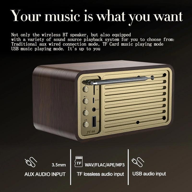 Radio FM Nostalgica Retrò Portatile Ricevitore Radio Vintage in Noce Altoparlante Bluetooth Subwoofer Wireless Soundbar Supporta Scheda TF