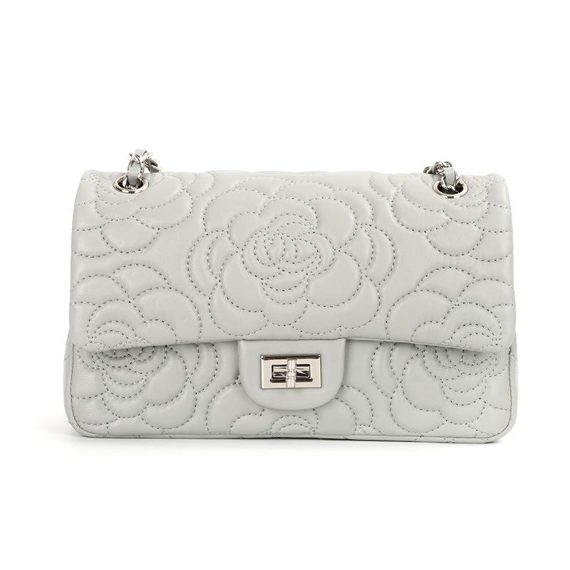 2025 Lambskin Camellia Diamond Quilted Coco Style Women's Crossbody Chain Bag