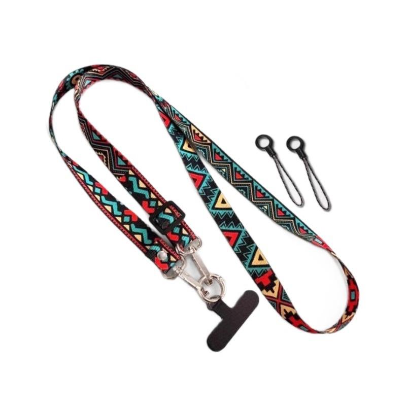 Retro Totem Pattern Crossbody Cell Phone Lanyard Adjustable Hanging Neck Mobile Phone Strap Pendant With Universal Card Gasket