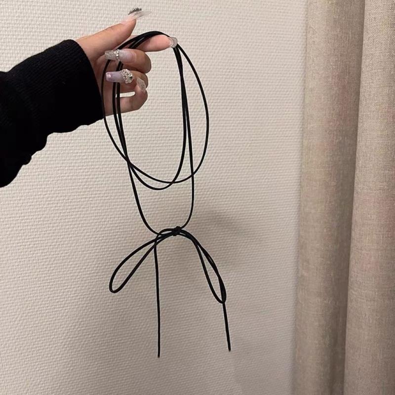 Elegant Long Tie Choker Necklace Stylish Neck Chain with Bowknot Pendant Accessory for Fashionable Women Ladies