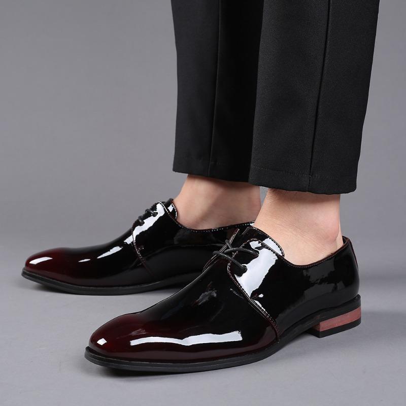 Fashion British Style Business Bright Face Thick Bottom Pointed 38-48 Large Size Brock Men's Shoes Designer New Leather Man Dress Shoes