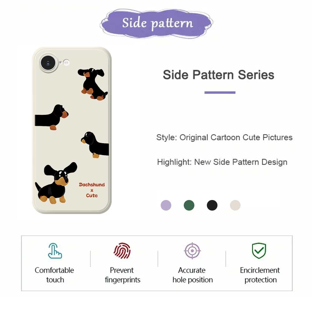 For iPhone 16e Case 4 Dachshunds Pattern Printing Straight Edge TPU Phone Back Cover