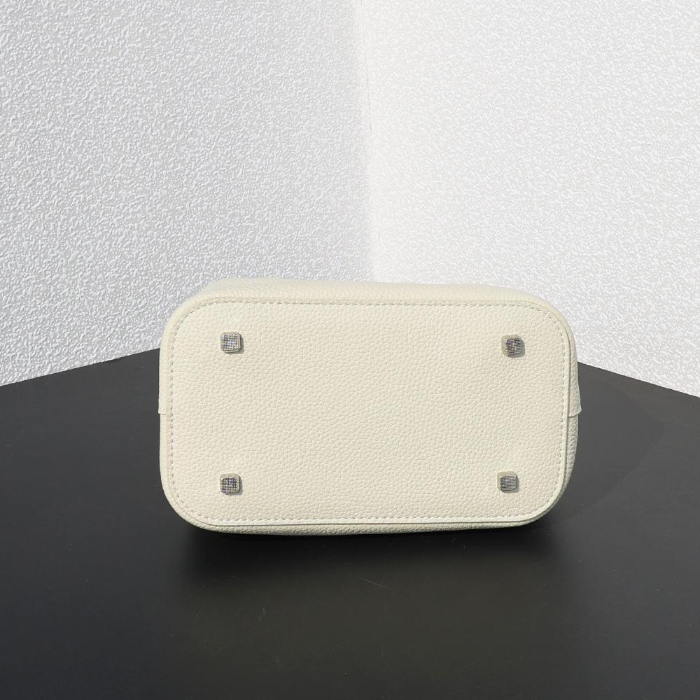 Top layer cowhide handbag genuine leather lychee pattern vegetable basket bag simple and lightweight versatile shoulder bag women's bag