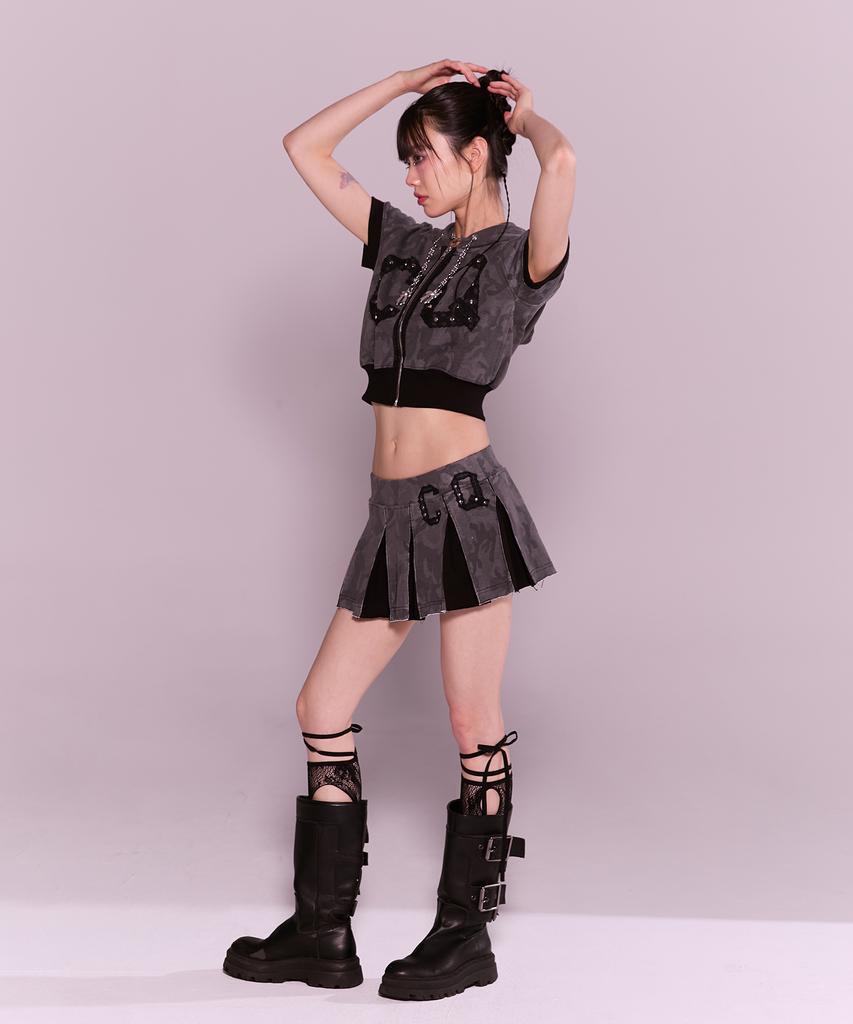 Chelikwili Cq Lace Stud Pleats Sk - Charcoal Camo
