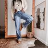 2026 Spring Women's High-Waisted Retro Wide-Leg Jeans with Center Seam Cuffs