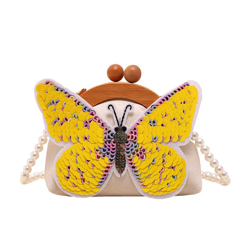 

Сумка феи 2025 новая маленькая сумка на жемчужной цепочке в стиле маленького аромата, модная, с пайетками и бабочкой, в зарубежном стиле, сумка-мессенджер, сумка-ракушка жёлтый