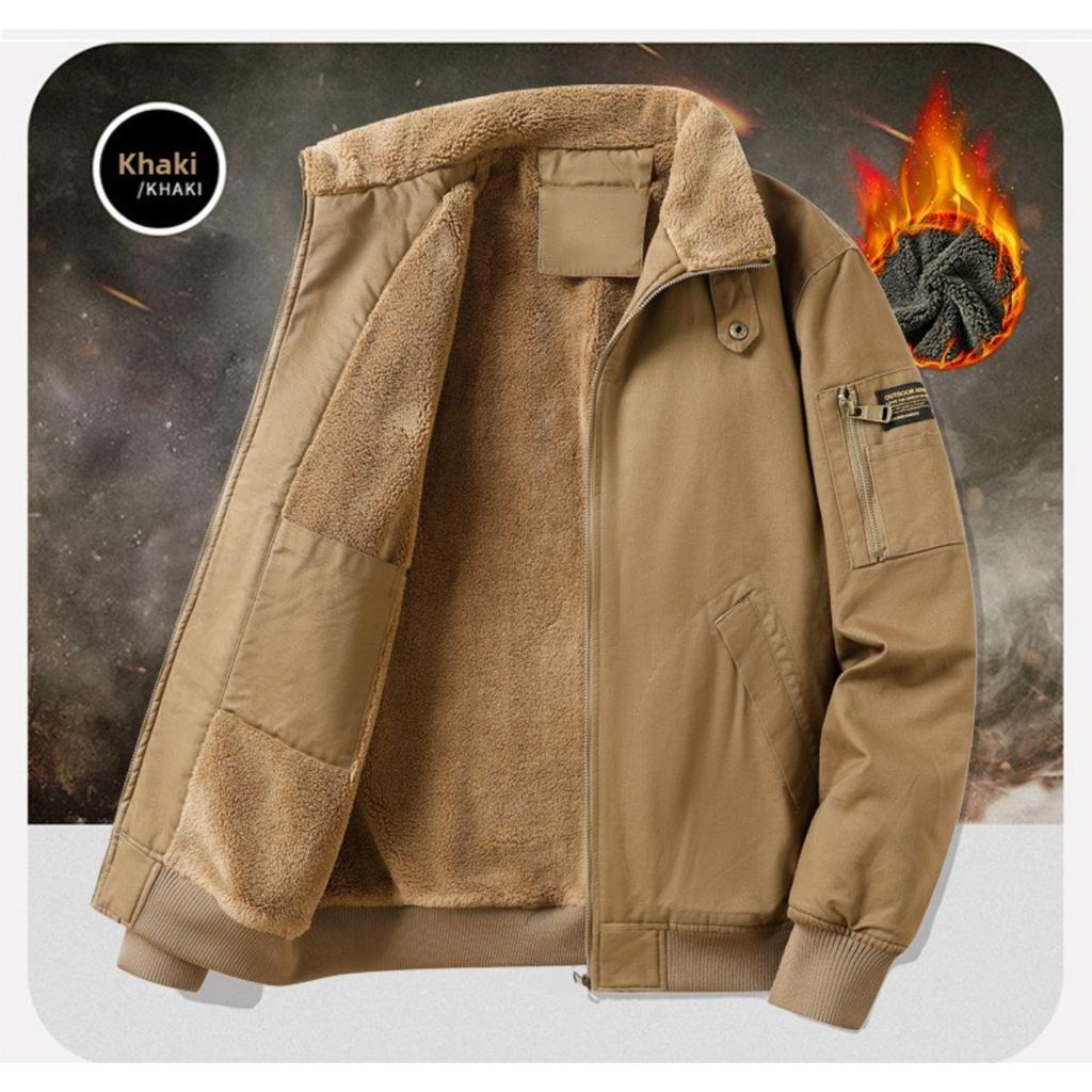 Winter Fleece-Lined Pilot Jacket, Men's Fleece-Lined Thickened Oversized Cotton Coat with Lapel Collar