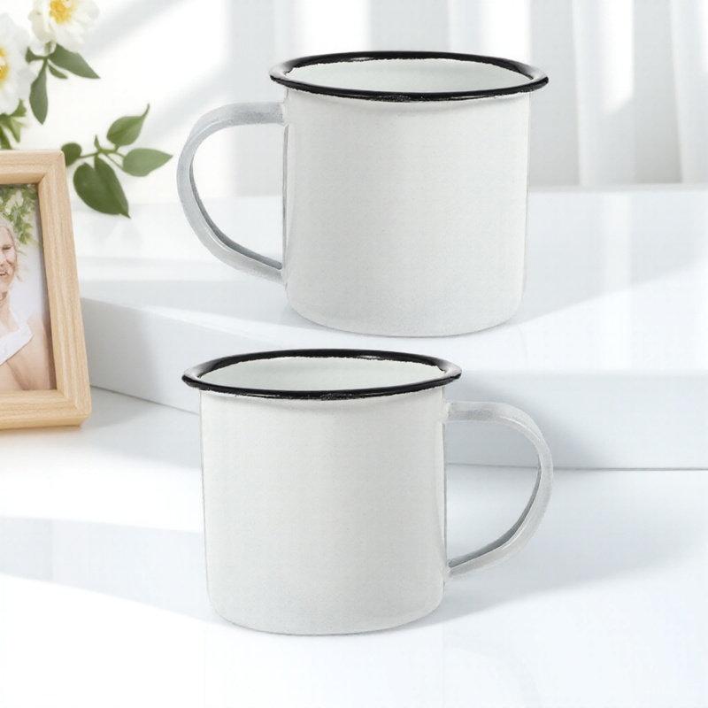 2Pcs Enamel Cup Vintage Enamelware Design Stable Base Non Slip Bottom Enamel Mug for Hot Drinks Cold Beverages