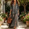 Beach Dress for Women Women's Faux Denim Shirt Dress, Long Sleeve Mesh Patchwork Pleated Detail Maxi Button Down Ruffle Sheer Elegant Summer