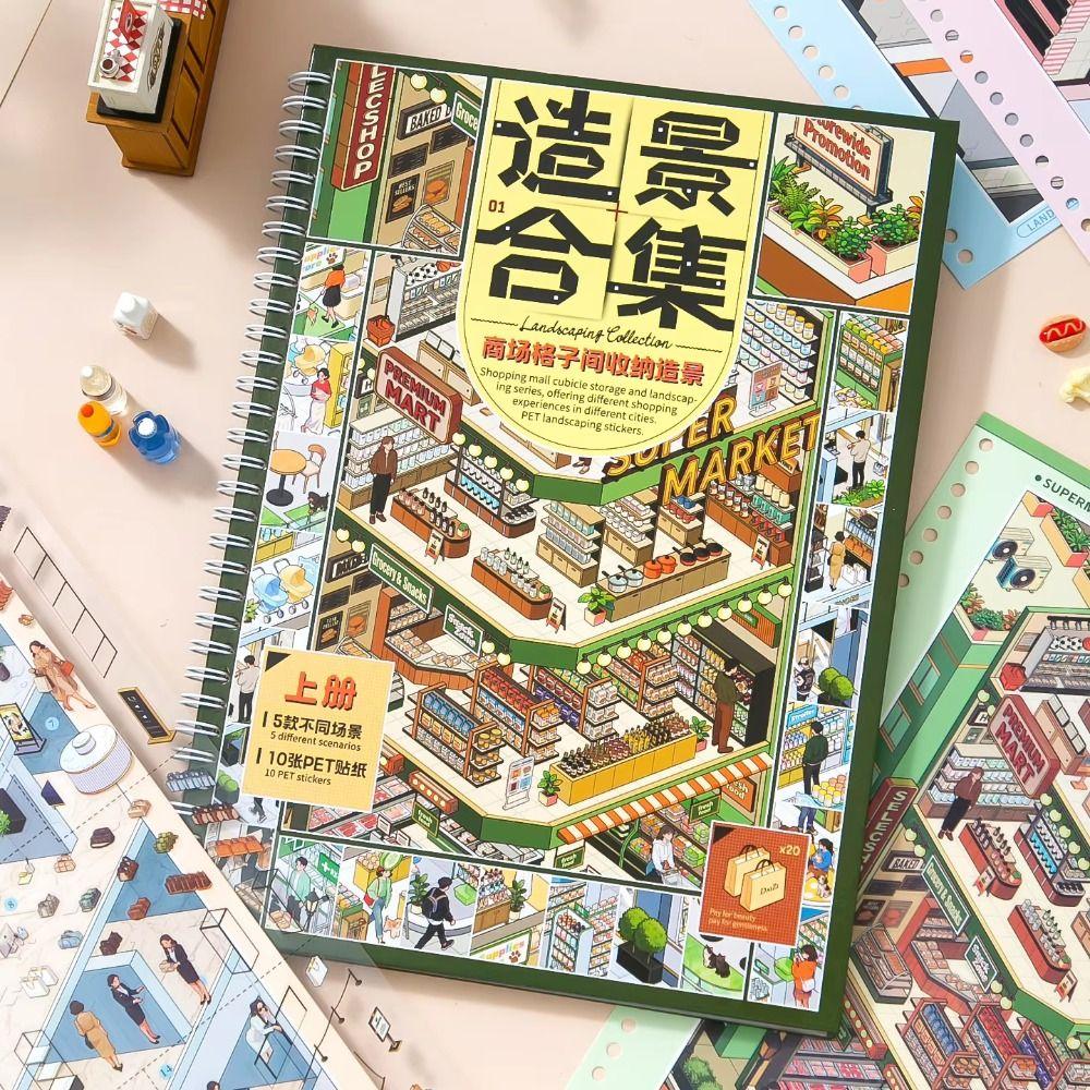 Self Adhesive Mall Scene Sticker Book Transparent Background Scene Cards Sticker Album Planner