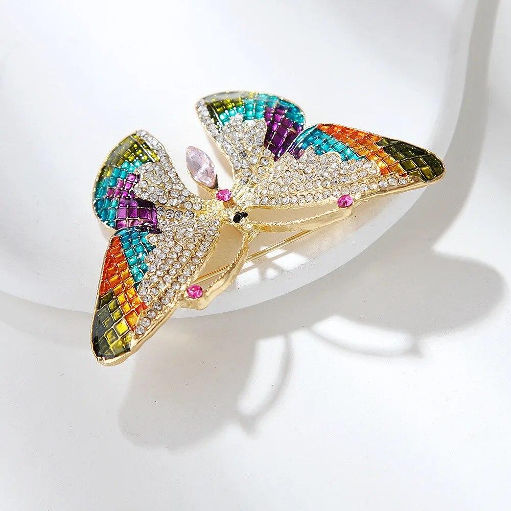 Trendy Multicolour Alloy Butterfly Brooches For Women Metal Crystal Insect Brooch Party Birthday Winter Zircon