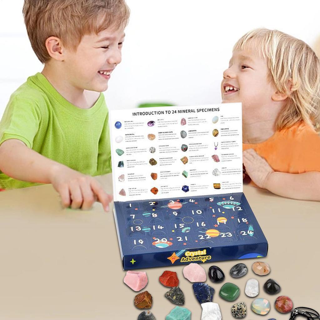 Kristall-Countdown-Kalender 2025 Für Kinder 24-Tage-Countdown-Kalender Mit Natürlichen Mineral Edelsteinen Saisonale Feiertags-Advents