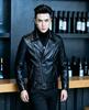 Spring and autumn new elegant men's motorcycle leather jacket, collared multi-zip men's leather jacket, large men's coat