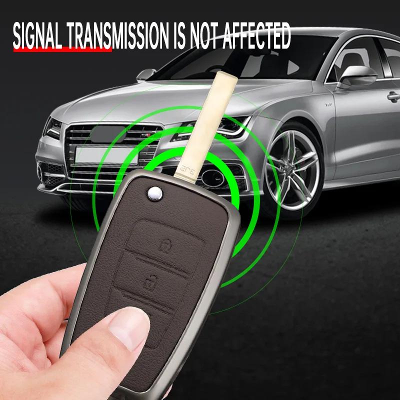 Zinc Alloy+Pu Leather Car Key Case For Hyundai Sonata Santa Fe Tucson Elantra Ix35 Ix45 Flip Remote Key Full Cover Holder Shell