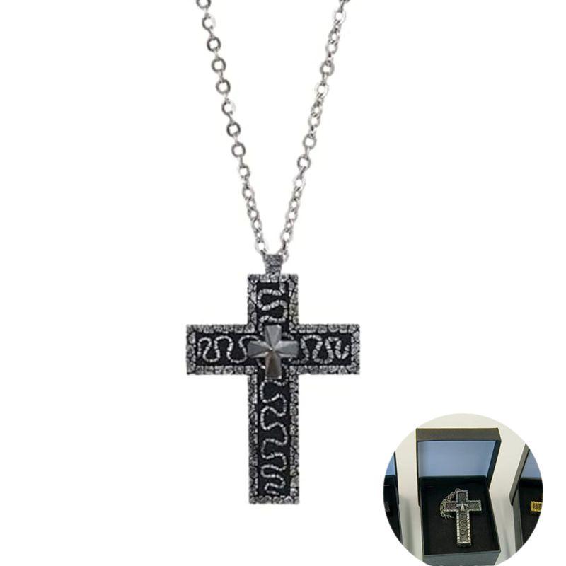 Cross Pendant Necklace with Secret Compartment Openable Stainless Steel Chain Pendant Necklace Vintage 3D Printed Charm Jewelry