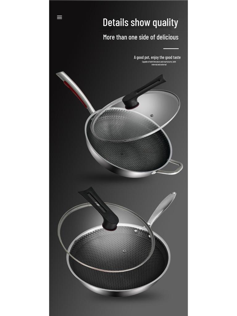 Non-Stick German Stainless Steel Wok Pan with Honeycomb Design for Induction & Gas Cookers