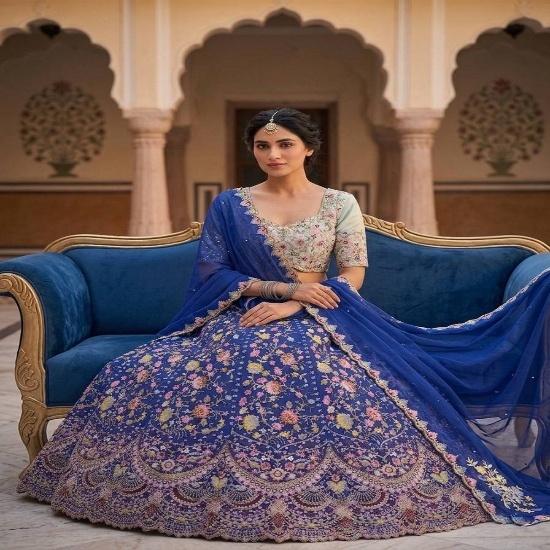 Royal Blue Floral Embroidered Lehenga Set