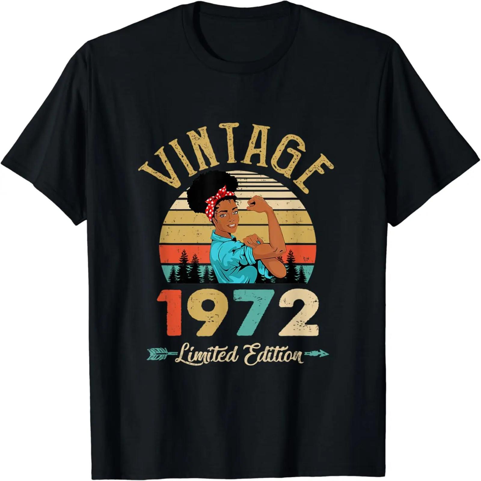 Vintage 1972 50Th Birthday Afro Black Woman 50 Years Old T-Shirt,Crew T-shirt S