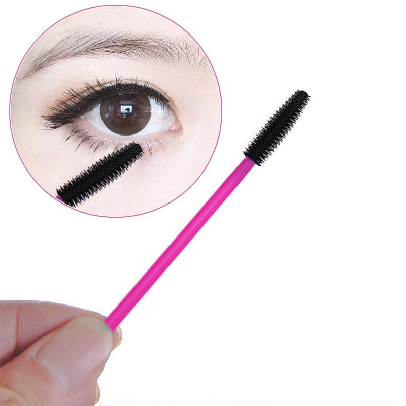 Disposable Beauty Tools Set: 50 Silicone Brushes - Rose Red Handles for Eyelashes, Eyebrows, and Makeup.