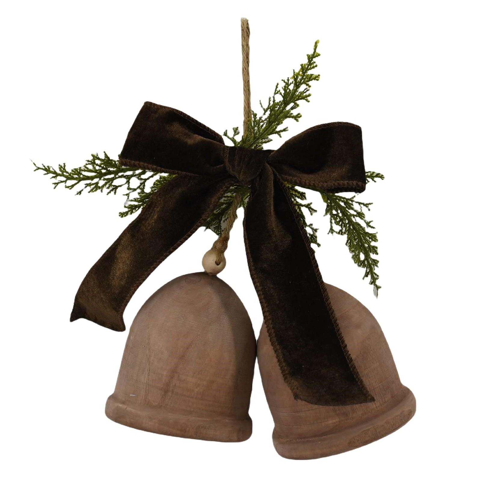 

Wooden Bells With Bow Hanging Christmas Decoration, Brown