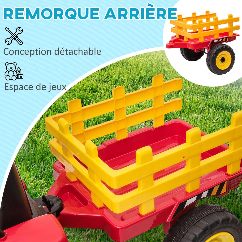 Electric Tractor with Detachable Trailer, for Children 3-6 Years, Remote Control, MP3, Lights