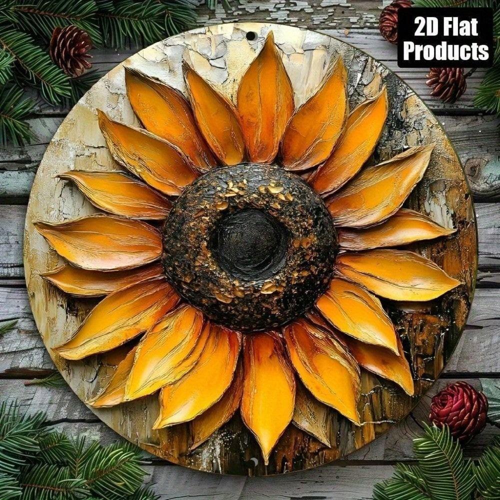 

Round Tin Sign Sunflower Wall Art Retro Metal Poster