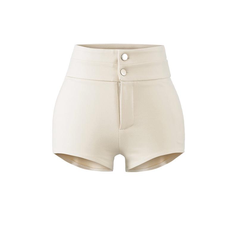 

Vintage High-Waisted Slimming Two-Button Shorts for Women - Flattering, Versatile, Elastic Fit Large грязно-белый