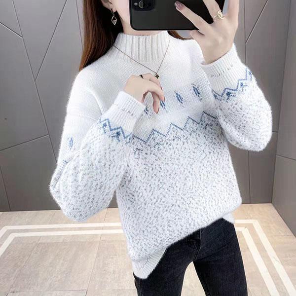 Mink Fleece Half High Collar Sweaters Women's Autumn and Winter Chenille Thickened Loose Knitted Pullovers
